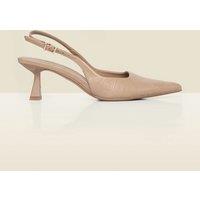 SOSANDAR Croc Flared Heel Pointed Slingback Shoes Taupe