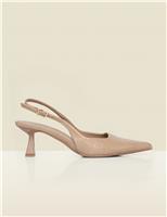 SOSANDAR Croc Flared Heel Pointed Slingback Shoes Taupe