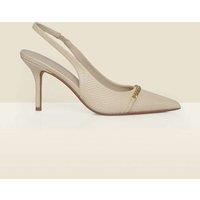 SOSANDAR Croc Chain Stiletto Pointed Slingback Shoes Natural