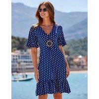 SOSANDAR Spot Print Hoop Detail Mini Smock Dress Navy Mix