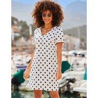 SOSANDAR Linen Blend Polka Dot Mini Shift Dress Ivory Mix