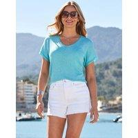 SOSANDAR Sparkly Pointelle V-Neck Knitted Top Aqua
