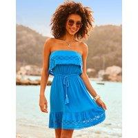 SOSANDAR Broderie Tie Waist Mini Beach Dress Blue
