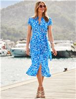 SOSANDAR Animal Print Tie Waist Midi Shirt Dress Blue