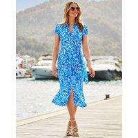 SOSANDAR Animal Print Tie Waist Midi Shirt Dress Blue
