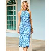 SOSANDAR Animal Print Halter Neck Midi Column Dress Blue Mix