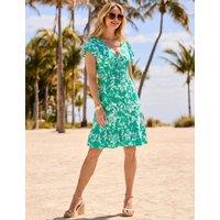 SOSANDAR Floral V-Neck Knee Length Shirred Dress Green