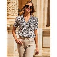 SOSANDAR Animal Print Collared Shirt White Mix