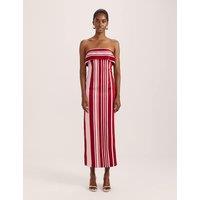 SABA Linen Rich Striped Bandeau Midi Dress Red Mix