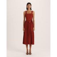 SABA Sparkly Square Neck Belted Midi Skater Dress Dark Red