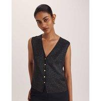 SABA Sparkly V-Neck Button Through Knitted Vest Black