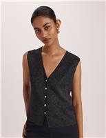 SABA Sparkly V-Neck Button Through Knitted Vest Black