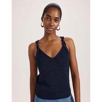 SABA Linen Blend Textured V-Neck Vest Top Navy