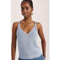 SABA Linen Blend Textured V-Neck Vest Top Light Blue