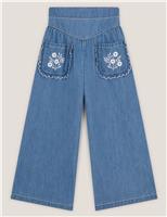 Pure Cotton Chambray Embroidered Trousers (3-15 Yrs)