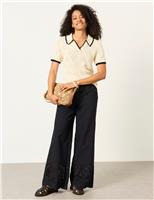 FatFace Pure Cotton Collared Knitted Top Ivory Mix