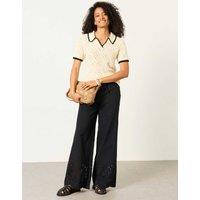 FatFace Pure Cotton Collared Knitted Top Ivory Mix