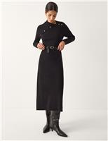Monsoon Asymmetric Button Collar Midi Jumper Dress Black