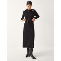 Monsoon Asymmetric Button Collar Midi Jumper Dress Black