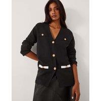 Monsoon V-Neck Button Front Longline Cardigan Black