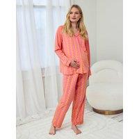 Chelsea Peers Maternity Cotton Rich Wavy Striped Pyjama Set Yellow