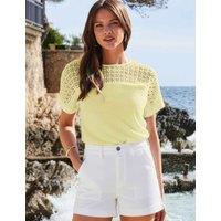 SOSANDAR Jersey Open Embroidery T-Shirt Yellow