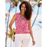 SOSANDAR Animal Print V-Neck Shirred Top Pink Mix