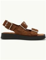 Suede Buckle Strappy Flat Sandals