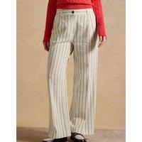 Joules Linen Rich Striped Wide Leg Trousers Cream Mix