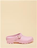 Joules Buckle Block Heel Clogs Pink