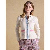Joules Pure Cotton Embroidered Collared Cardigan Cream Mix