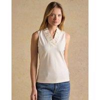 Joules Jersey V-Neck Frill Detail Top Cream