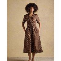 Joules Linen Rich Floral Knot Midaxi Shirt Dress Brown Mix