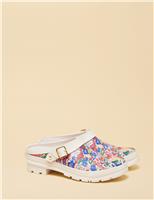 Floral Buckle Block Heel Clogs
