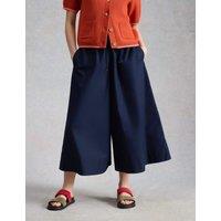 White Stuff Pure Cotton Wide Leg Cropped Trousers Navy