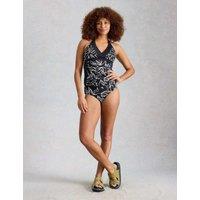 White Stuff Printed Padded Halterneck Tankini Top Black Mix