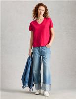 White Stuff Pure Linen V-Neck T-Shirt Pink