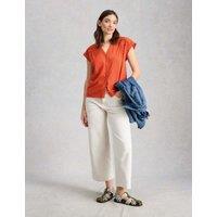 White Stuff Pure Cotton V-Neck Shirt Red