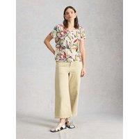 White Stuff Pure Linen Floral T-Shirt White Mix