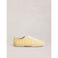 White Stuff Canvas Lace Up Stripe Trainers Yellow