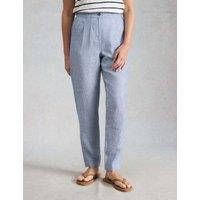 White Stuff Pure Linen Tapered Ankle Grazer Trousers Blue