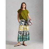 White Stuff Cotton Rich T-Shirt with Linen Green