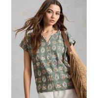White Stuff Pure Cotton Printed T-Shirt Green Mix