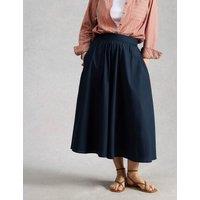 White Stuff Pure Cotton Midi A-Line Skirt Navy