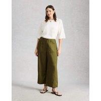 White Stuff Pure Linen Wide Leg Cropped Trousers Green