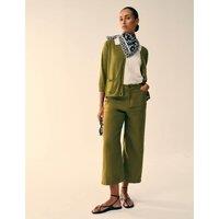 White Stuff Pure Linen Wide Leg Cropped Trousers Green