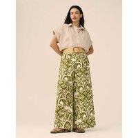 White Stuff Linen Rich Floral Wide Leg Trousers Green Mix