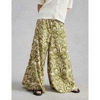 White Stuff Linen Rich Floral Wide Leg Trousers Green Mix