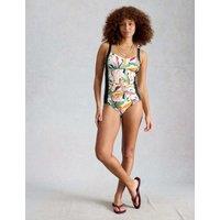 White Stuff Control Printed Padded Square Neck Swimsuit White Mix