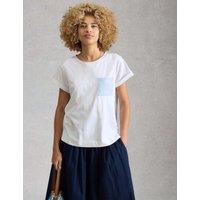 White Stuff Pure Cotton Embroidered T-Shirt White Mix